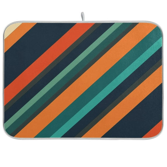 Yayeee Dish Drying Mat for Kitchen Counter 18"x24" Microfiber Absorbent Pad, Retro Stripes