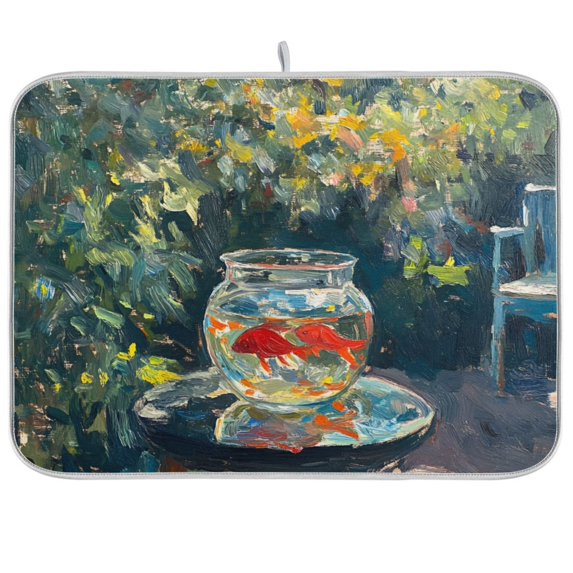 Yayeee Dish Drying Mat for Kitchen Counter 18"x24" Microfiber Absorbent Pad, Sunshine Goldfish