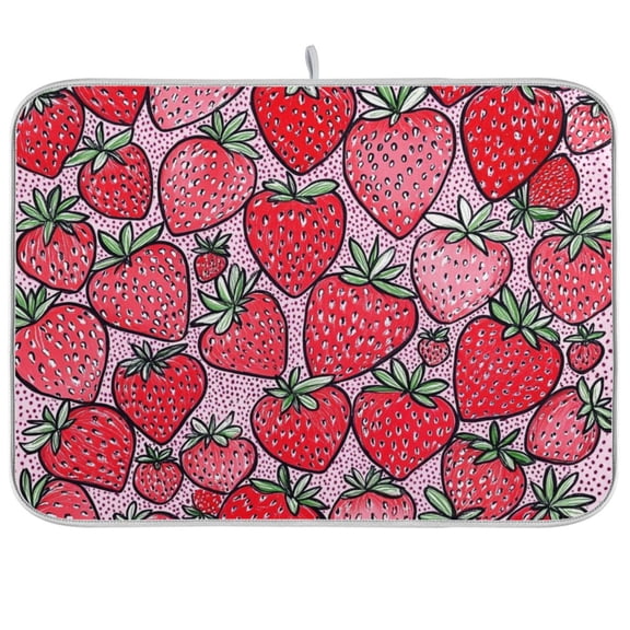 Yayeee Dish Drying Mat for Kitchen Counter 18"x24" Microfiber Absorbent Pad, Sweet Strawberry