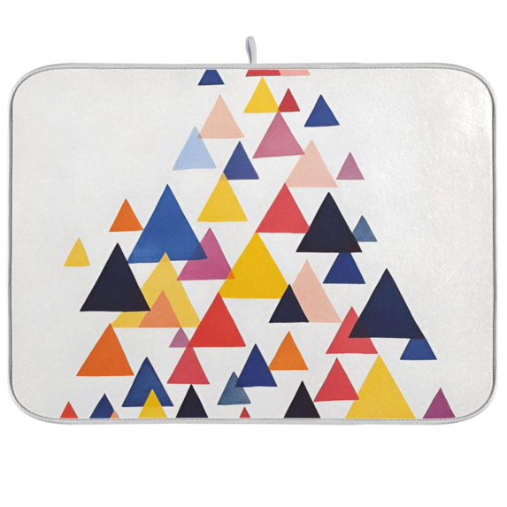 Yayeee Dish Drying Mat for Kitchen Counter 18"x24" Microfiber Absorbent Pad, White Abstract Triangles