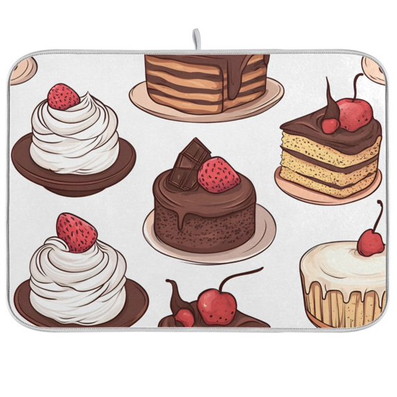 Yayeee Dish Drying Mat for Kitchen Counter 18"x24" Microfiber Absorbent Pad, White Chocolate Cakes