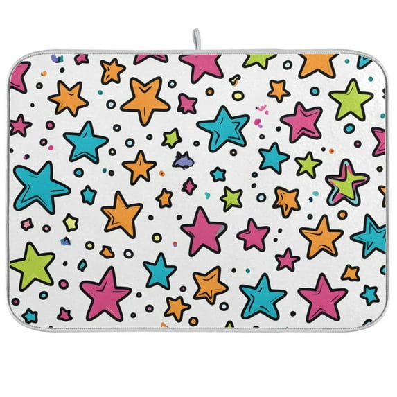 Yayeee Dish Drying Mat for Kitchen Counter 18"x24" Microfiber Absorbent Pad, White Stars
