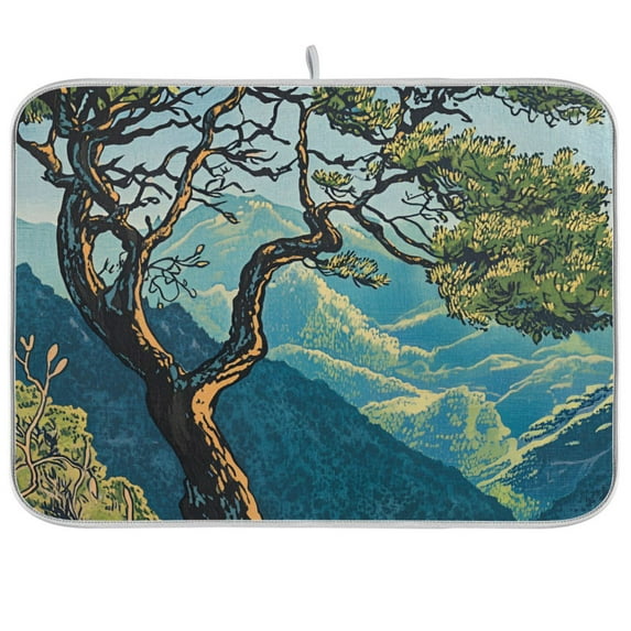 Yayeee Dish Drying Mat for Kitchen Counter 18"x24" Microfiber Absorbent Pad, Yellow Tree