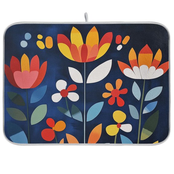 Yayeee Dish Drying Mat for Kitchen Counter Ultra Absorbent Easy Clean Pad 18x16", Art Flowers