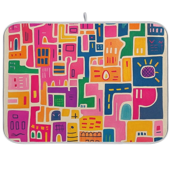 Yayeee Dish Drying Mat for Kitchen Counter Ultra Absorbent Easy Clean Pad 18x16", Art Map