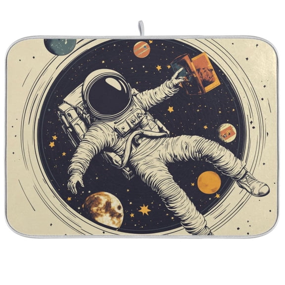 Yayeee Dish Drying Mat for Kitchen Counter Ultra Absorbent Easy Clean Pad 18x16", Astronaut Floating