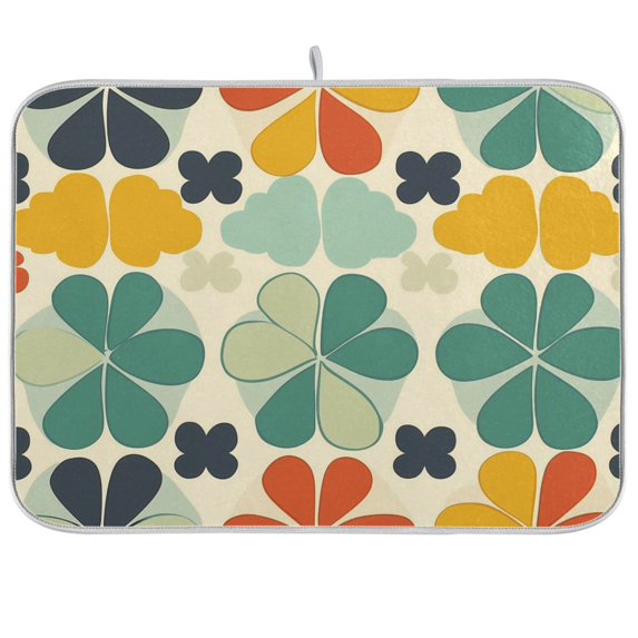 Yayeee Dish Drying Mat for Kitchen Counter Ultra Absorbent Easy Clean Pad 18x16", Beige Clover Pattern