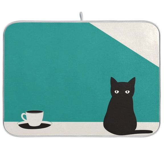 Yayeee Dish Drying Mat for Kitchen Counter Ultra Absorbent Easy Clean Pad 18x16", Black Cat and Coffee