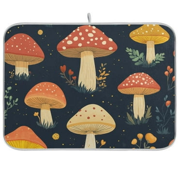 Yayeee Dish Drying Mat for Kitchen Counter Ultra Absorbent Easy Clean Pad 18x16", Black Mushroom Pattern