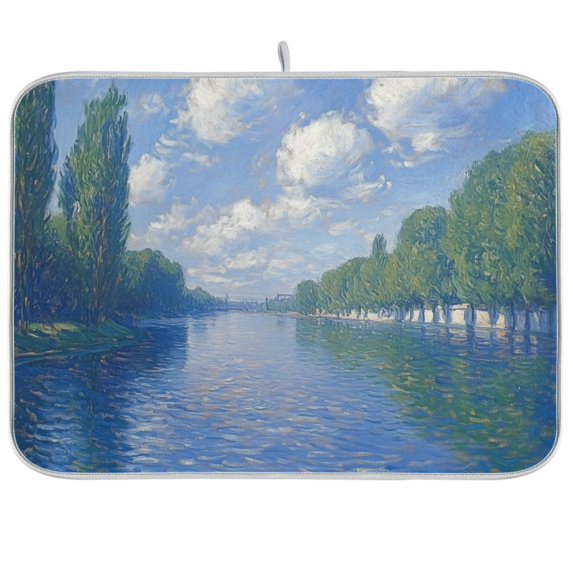Yayeee Dish Drying Mat for Kitchen Counter Ultra Absorbent Easy Clean Pad 18x16", Blue Sky and River
