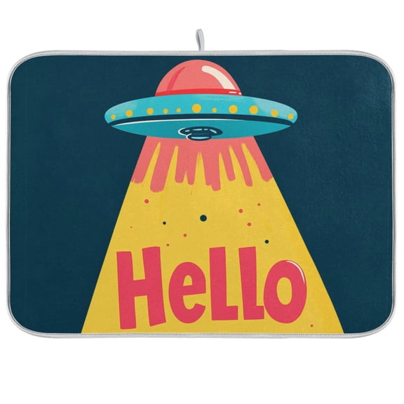 Yayeee Dish Drying Mat for Kitchen Counter Ultra Absorbent Easy Clean Pad 18x16", Blue UFO