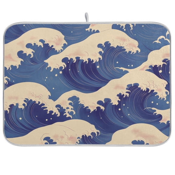 Yayeee Dish Drying Mat for Kitchen Counter Ultra Absorbent Easy Clean Pad 18x16", Blue Wave Pattern