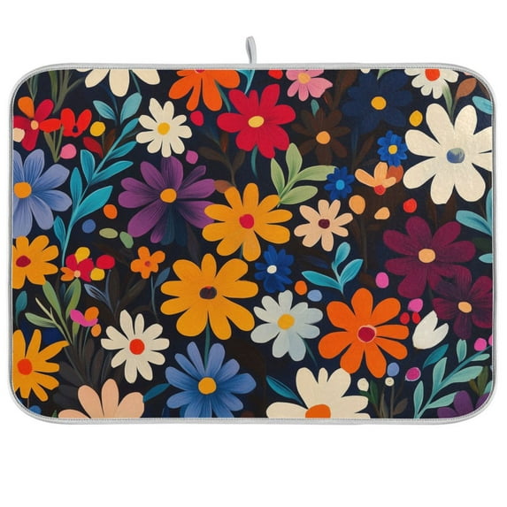 Yayeee Dish Drying Mat for Kitchen Counter Ultra Absorbent Easy Clean Pad 18x16", Bright Colorful Flowers Pattern