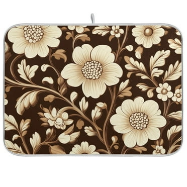 Yayeee Dish Drying Mat for Kitchen Counter Ultra Absorbent Easy Clean Pad 18x16", Brown Floral