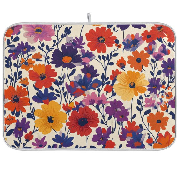 Yayeee Dish Drying Mat for Kitchen Counter Ultra Absorbent Easy Clean Pad 18x16", Colorful Flowers Pattern