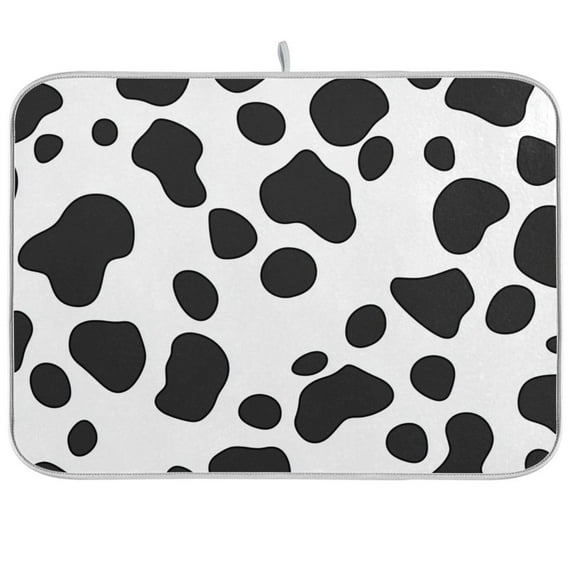 Yayeee Dish Drying Mat for Kitchen Counter Ultra Absorbent Easy Clean Pad 18x16", Cow Spots