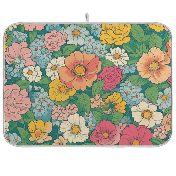 Yayeee Dish Drying Mat for Kitchen Counter Ultra Absorbent Easy Clean Pad 18x16", Floral Pattern