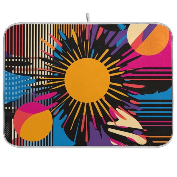 Yayeee Dish Drying Mat for Kitchen Counter Ultra Absorbent Easy Clean Pad 18x16", Futuristic Circles