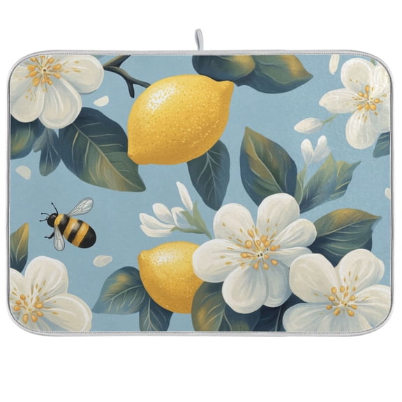Yayeee Dish Drying Mat for Kitchen Counter Ultra Absorbent Easy Clean Pad 18x16", Lemon Pattern