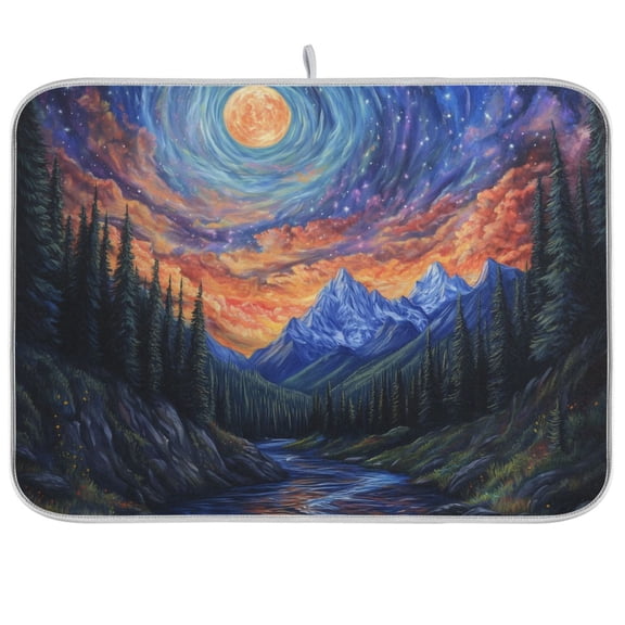 Yayeee Dish Drying Mat for Kitchen Counter Ultra Absorbent Easy Clean Pad 18x16", Mountains and Forests