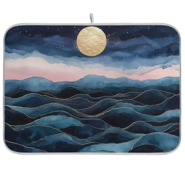 Yayeee Dish Drying Mat for Kitchen Counter Ultra Absorbent Easy Clean Pad 18x16", Ocean Waves