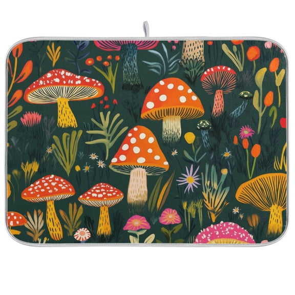 Yayeee Dish Drying Mat for Kitchen Counter Ultra Absorbent Easy Clean Pad 18x16", Orange Mushroom