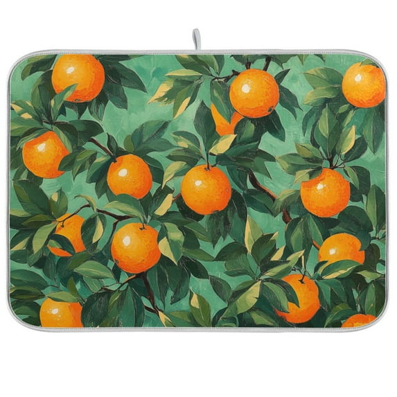 Yayeee Dish Drying Mat for Kitchen Counter Ultra Absorbent Easy Clean Pad 18x16", Orange Tree Pattern