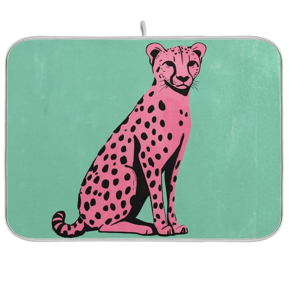 Yayeee Dish Drying Mat for Kitchen Counter Ultra Absorbent Easy Clean Pad 18x16", Pink Cheetah