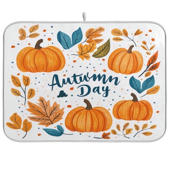 Yayeee Dish Drying Mat for Kitchen Counter Ultra Absorbent Easy Clean Pad 18x16", Pumpkins Pattern