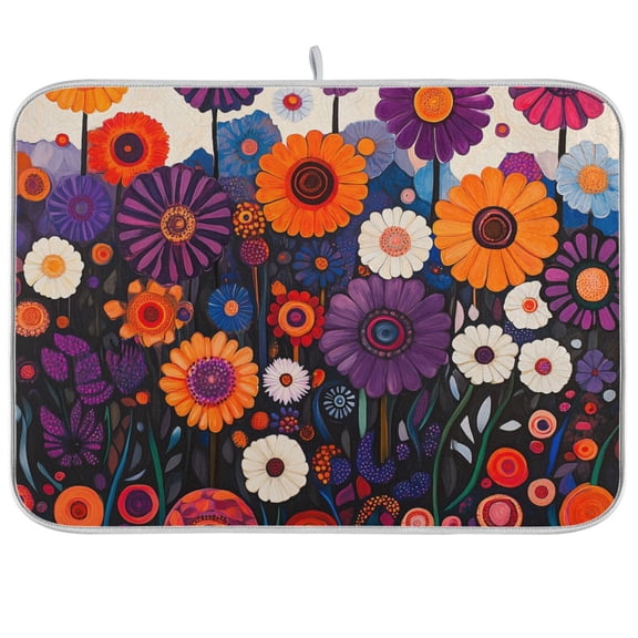 Yayeee Dish Drying Mat for Kitchen Counter Ultra Absorbent Easy Clean Pad 18x16", Purple Flowers