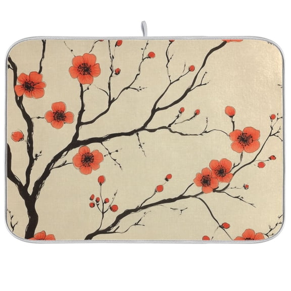 Yayeee Dish Drying Mat for Kitchen Counter Ultra Absorbent Easy Clean Pad 18x16", Red Floral Pattern