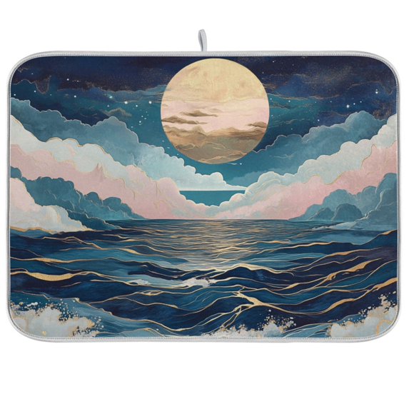 Yayeee Dish Drying Mat for Kitchen Counter Ultra Absorbent Easy Clean Pad 18x16", Rolling Waves