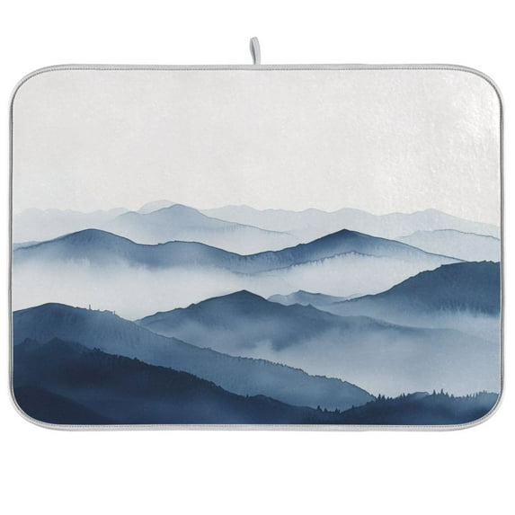 Yayeee Dish Drying Mat for Kitchen Counter Ultra Absorbent Easy Clean Pad 18x16", Watercolor Mountains