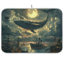 Yayeee Dish Drying Mat for Kitchen Counter Ultra Absorbent Easy Clean Pad 18x16", Whale and Moon