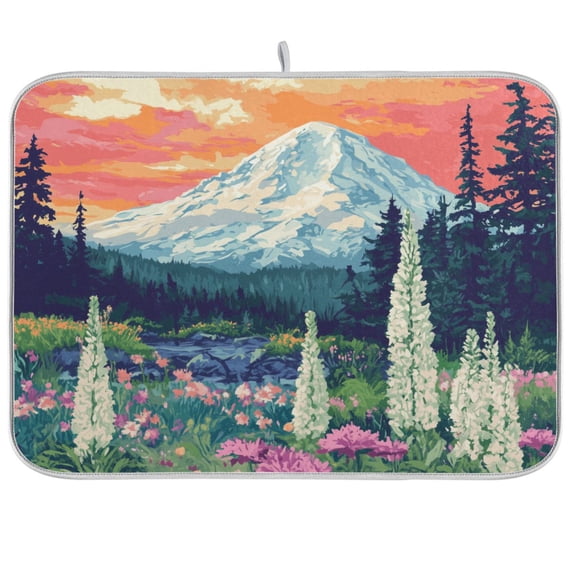 Yayeee Dish Drying Mat for Kitchen Counter Ultra Absorbent Easy Clean Pad 24x18", Floral Mountain