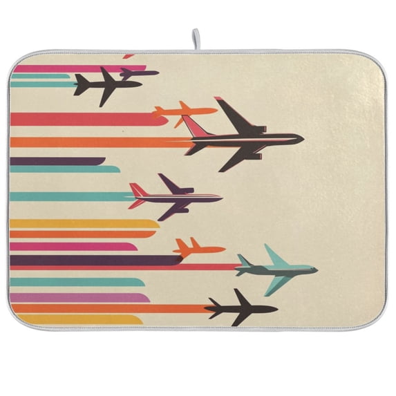 Yayeee Dish Drying Mat for Kitchen Counter Ultra Absorbent Easy Clean Pad 24x18", Flying Planes