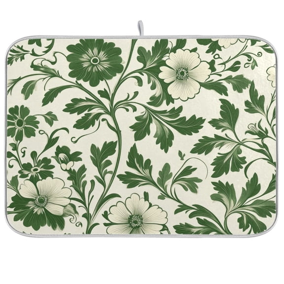 Yayeee Dish Drying Mat for Kitchen Counter Ultra Absorbent Easy Clean Pad 24x18", Green Floral