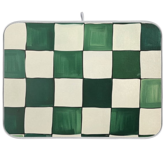 Yayeee Dish Drying Mat for Kitchen Counter Ultra Absorbent Easy Clean Pad 24x18", Green and White Plaid Pattern