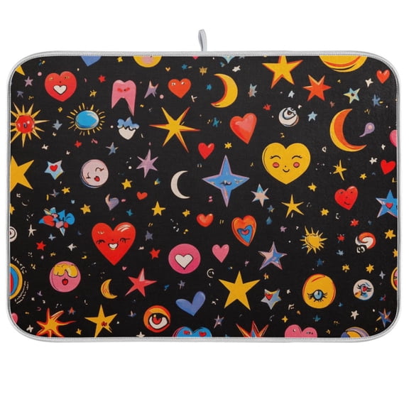 Yayeee Dish Drying Mat for Kitchen Counter Ultra Absorbent Easy Clean Pad 24x18", Moon Pattern