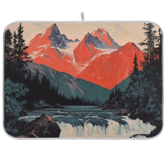 Yayeee Dish Drying Mat for Kitchen Counter Ultra Absorbent Easy Clean Pad 24x18", Mountains at Dawn