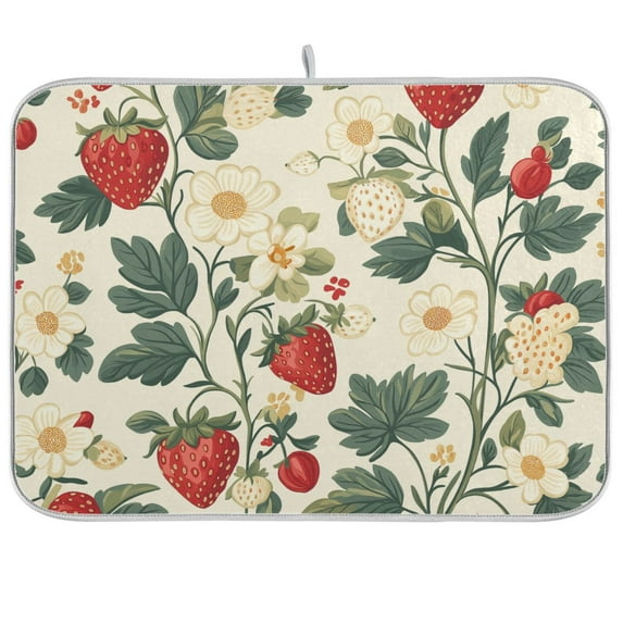 Yayeee Dish Drying Mat for Kitchen Counter Ultra Absorbent Easy Clean Pad 24x18", Small Strawberry Pattern