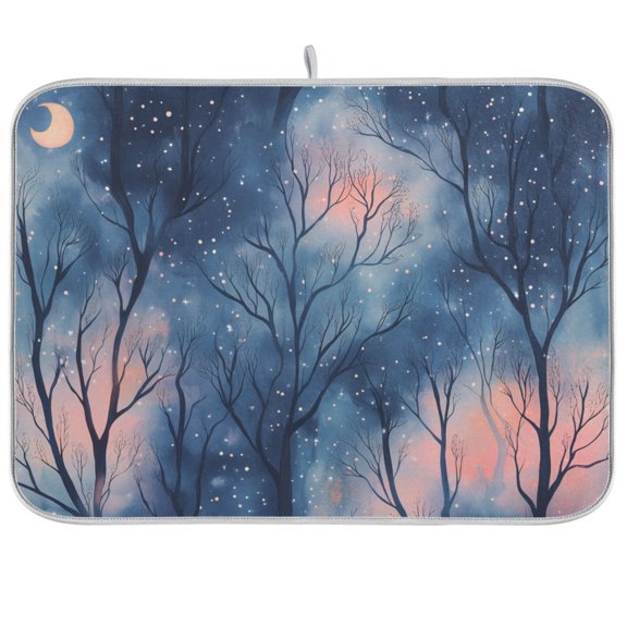 Yayeee Dish Drying Mat for Kitchen Counter Ultra Absorbent Easy Clean Pad 24x18", Trees in The Night