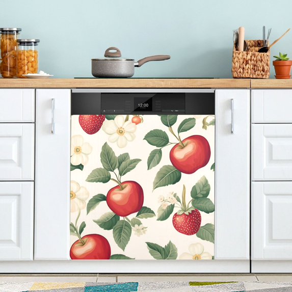 Yayeee Magnetic Dishwasher Cover for The Front Decoration Home Kitchen Machine Sticker Protector, Apples Flower Pattern