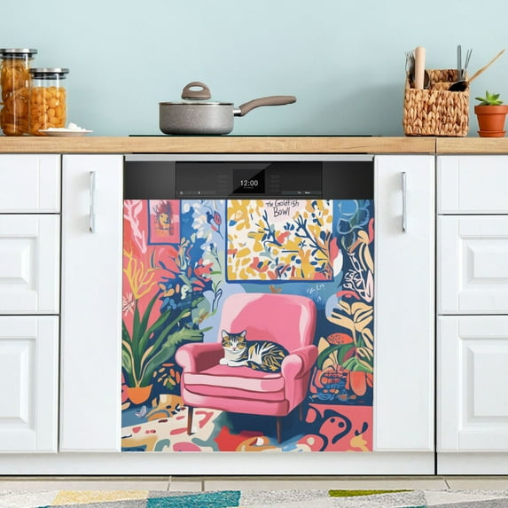 Yayeee Magnetic Dishwasher Cover for The Front Decoration Home Kitchen Machine Sticker Protector, Art Cat