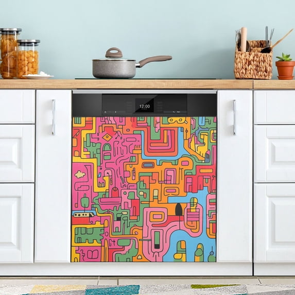 Yayeee Magnetic Dishwasher Cover for The Front Decoration Home Kitchen Machine Sticker Protector, Art City