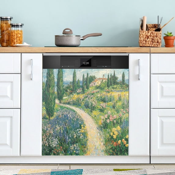 Yayeee Magnetic Dishwasher Cover for The Front Decoration Home Kitchen Machine Sticker Protector, Art Garden Scene
