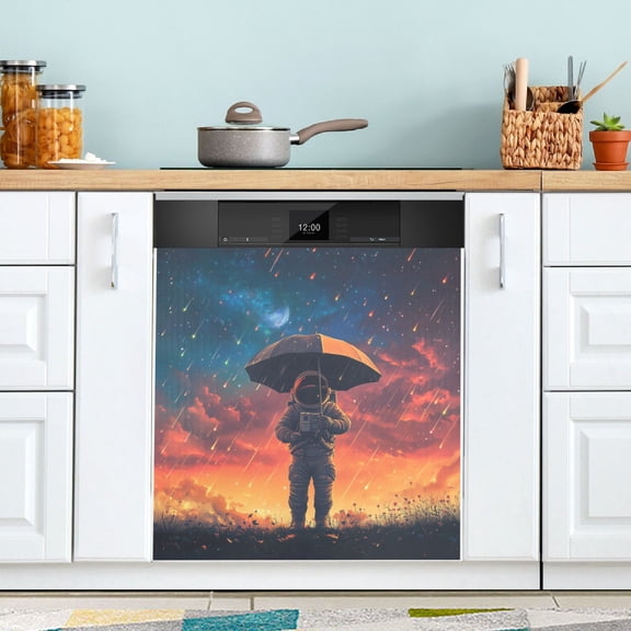 Yayeee Magnetic Dishwasher Cover for The Front Decoration Home Kitchen Machine Sticker Protector, Astronaut at Dawn
