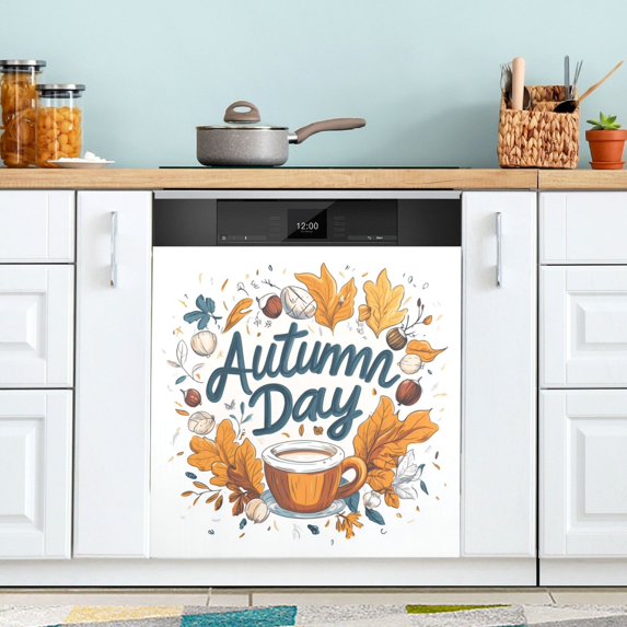 Yayeee Magnetic Dishwasher Cover for The Front Decoration Home Kitchen Machine Sticker Protector, Autumn Day with Cocoa Pattern