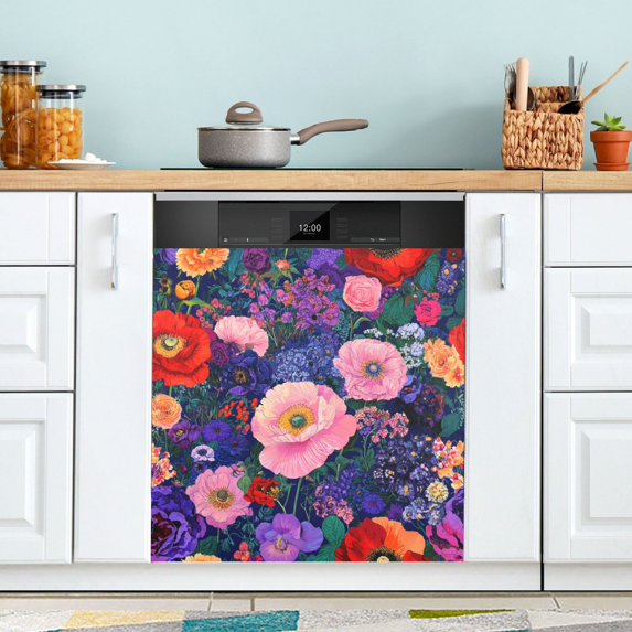 Yayeee Magnetic Dishwasher Cover for The Front Decoration Home Kitchen Machine Sticker Protector, Beautiful Floral Pattern