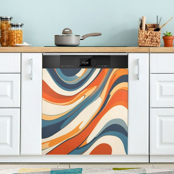 Yayeee Magnetic Dishwasher Cover for The Front Decoration Home Kitchen Machine Sticker Protector, Beige Abstract Wavy